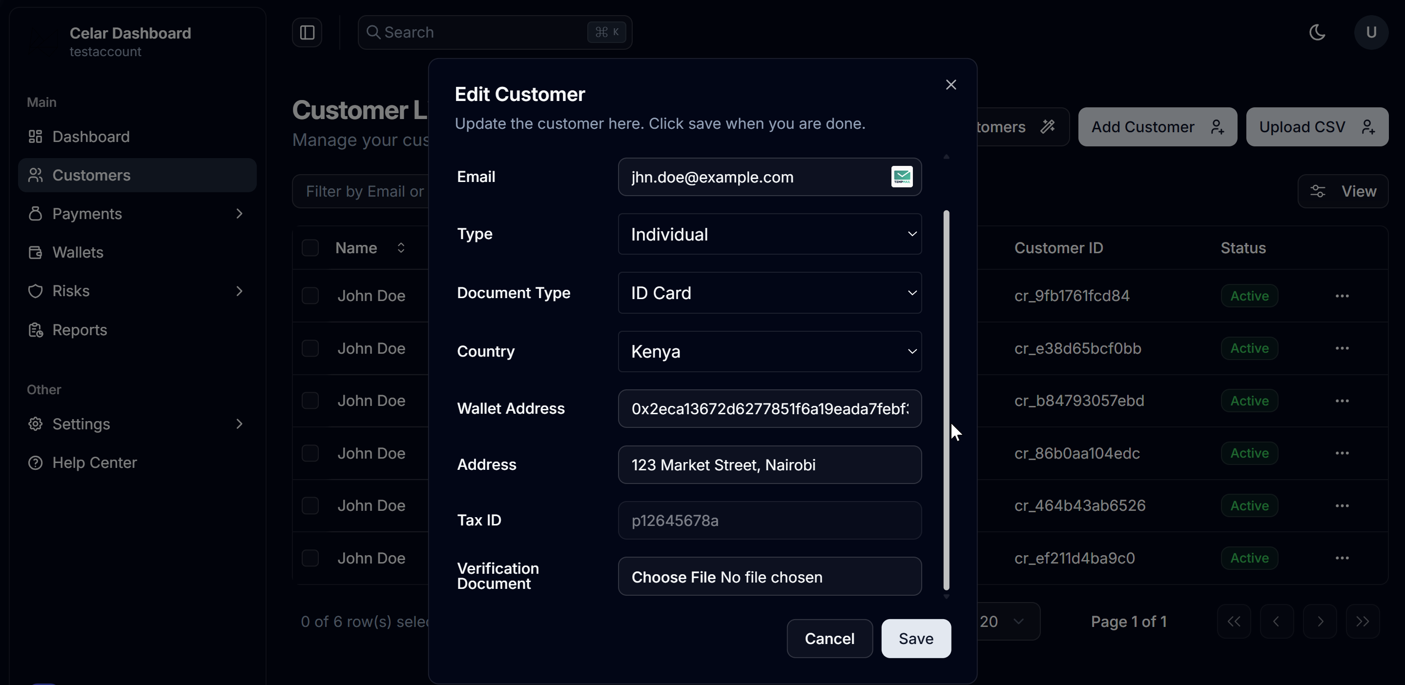 Edit Customer UI