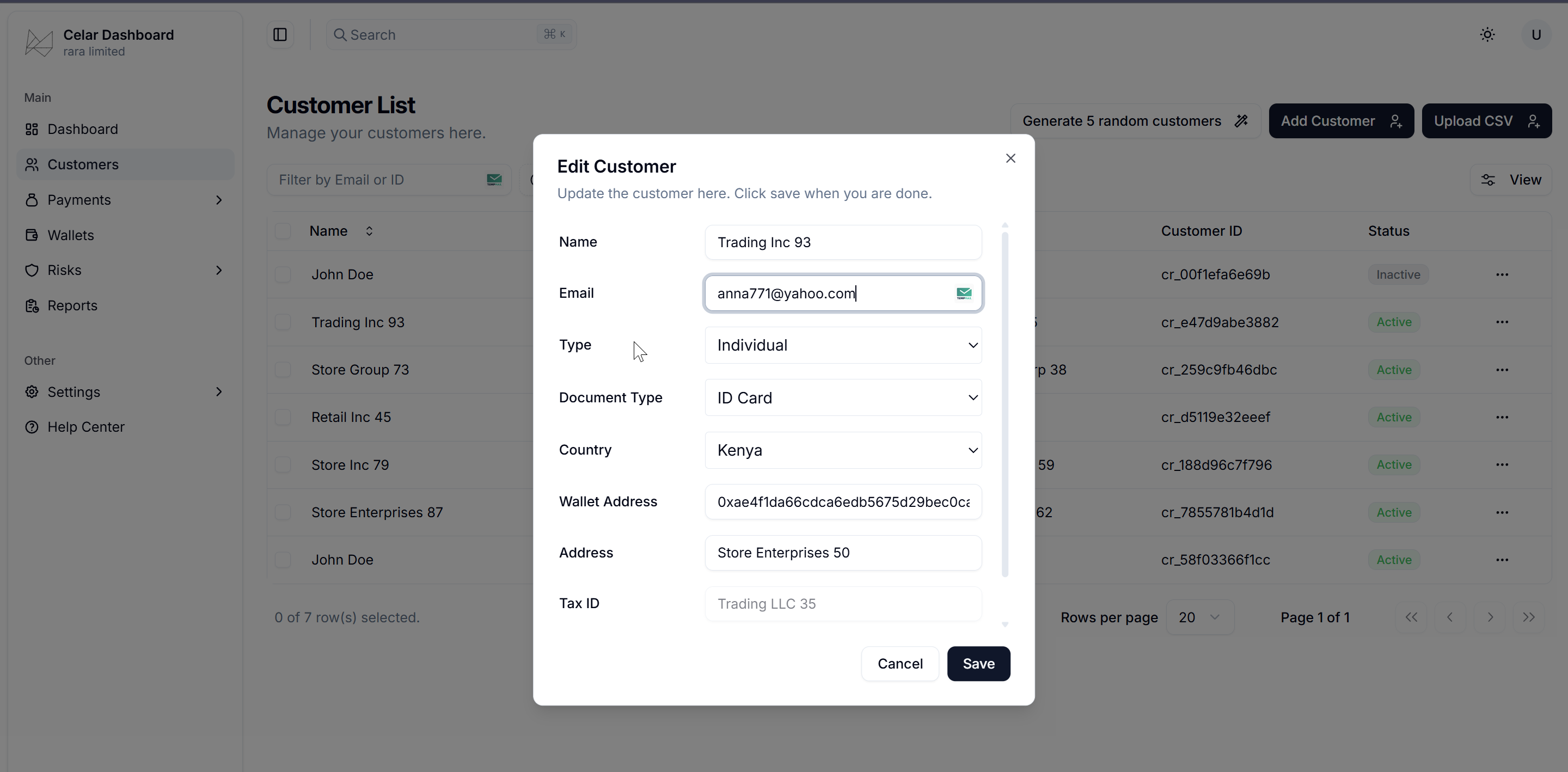 Edit Customer UI