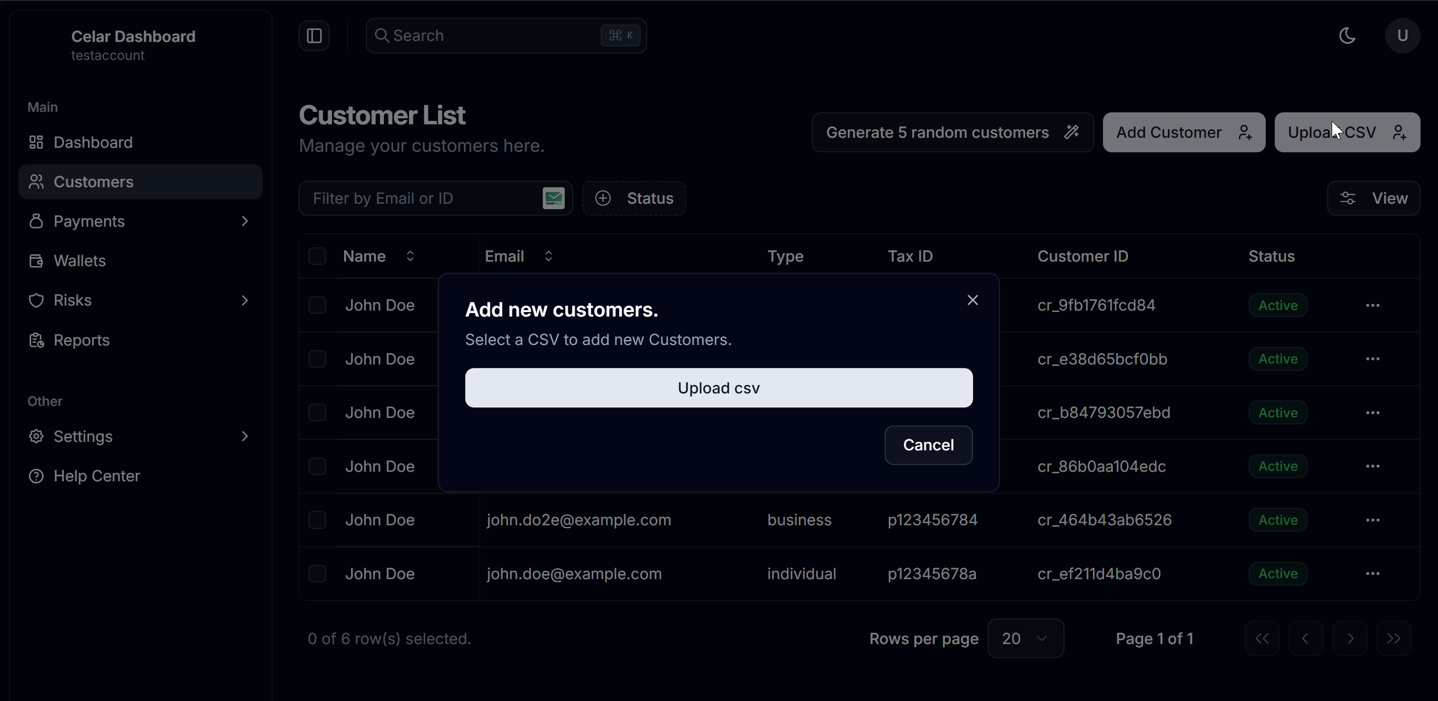 Bulk upload customers UI