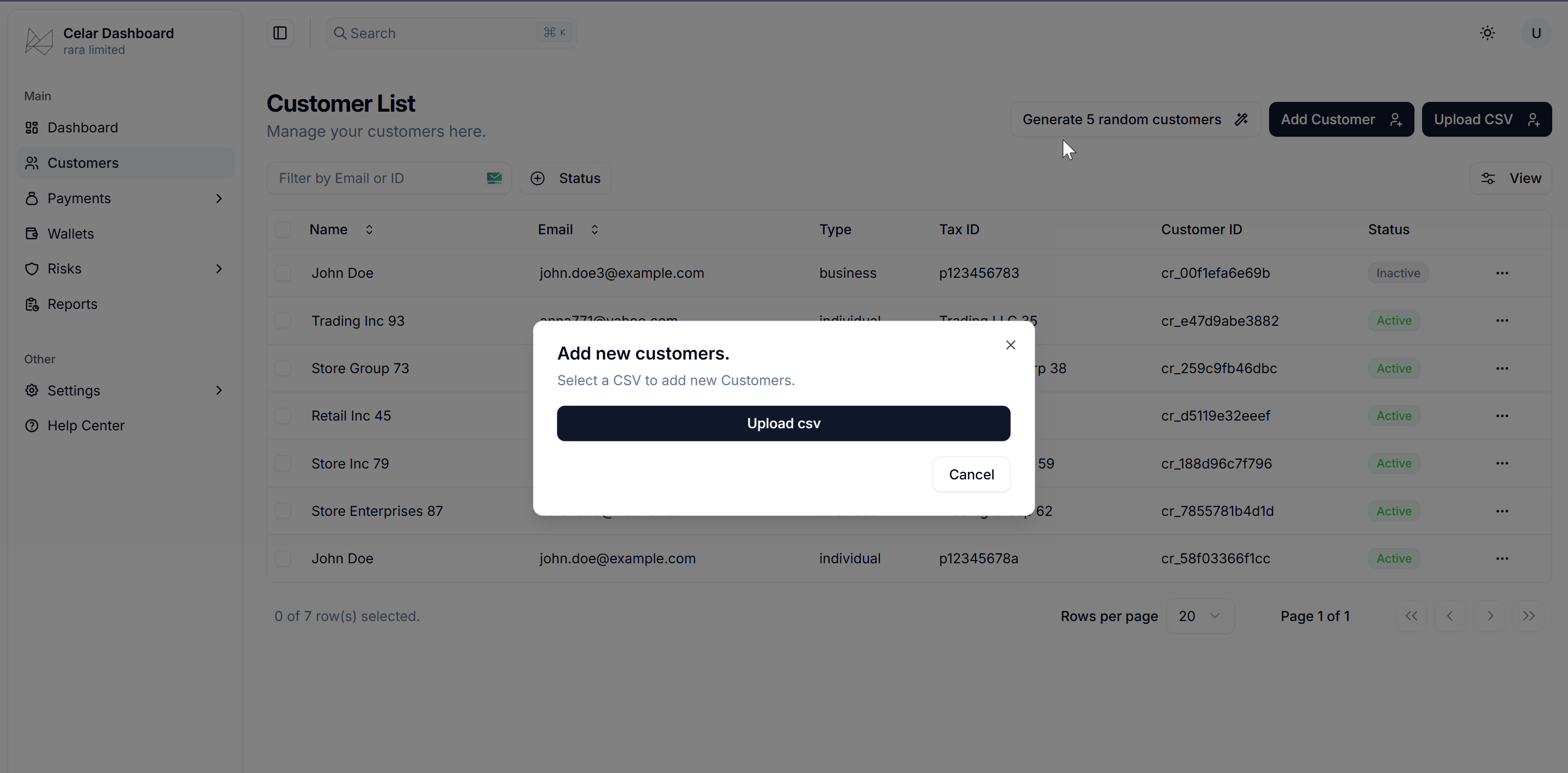 Bulk upload customers UI