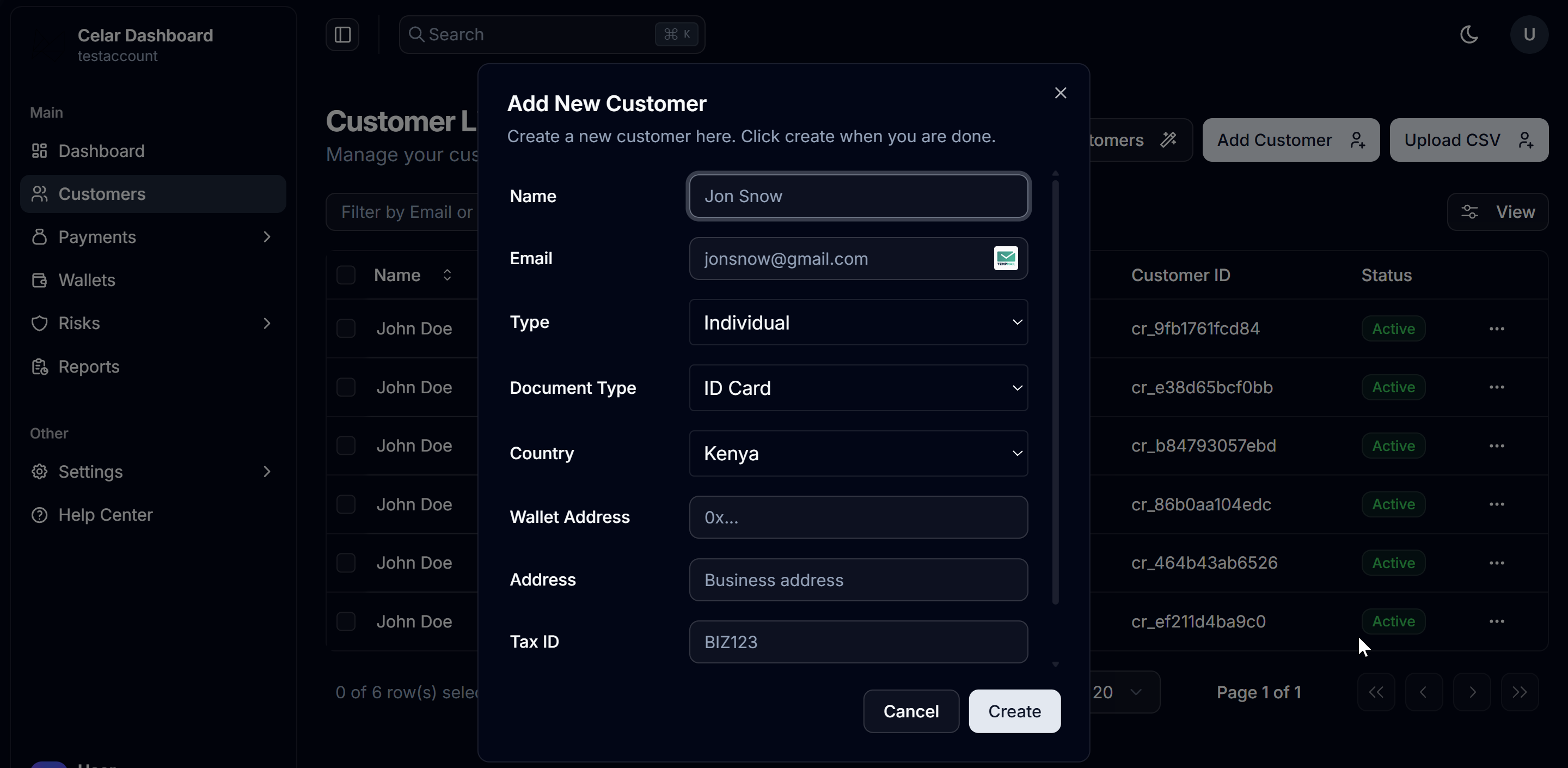 Add Customer UI