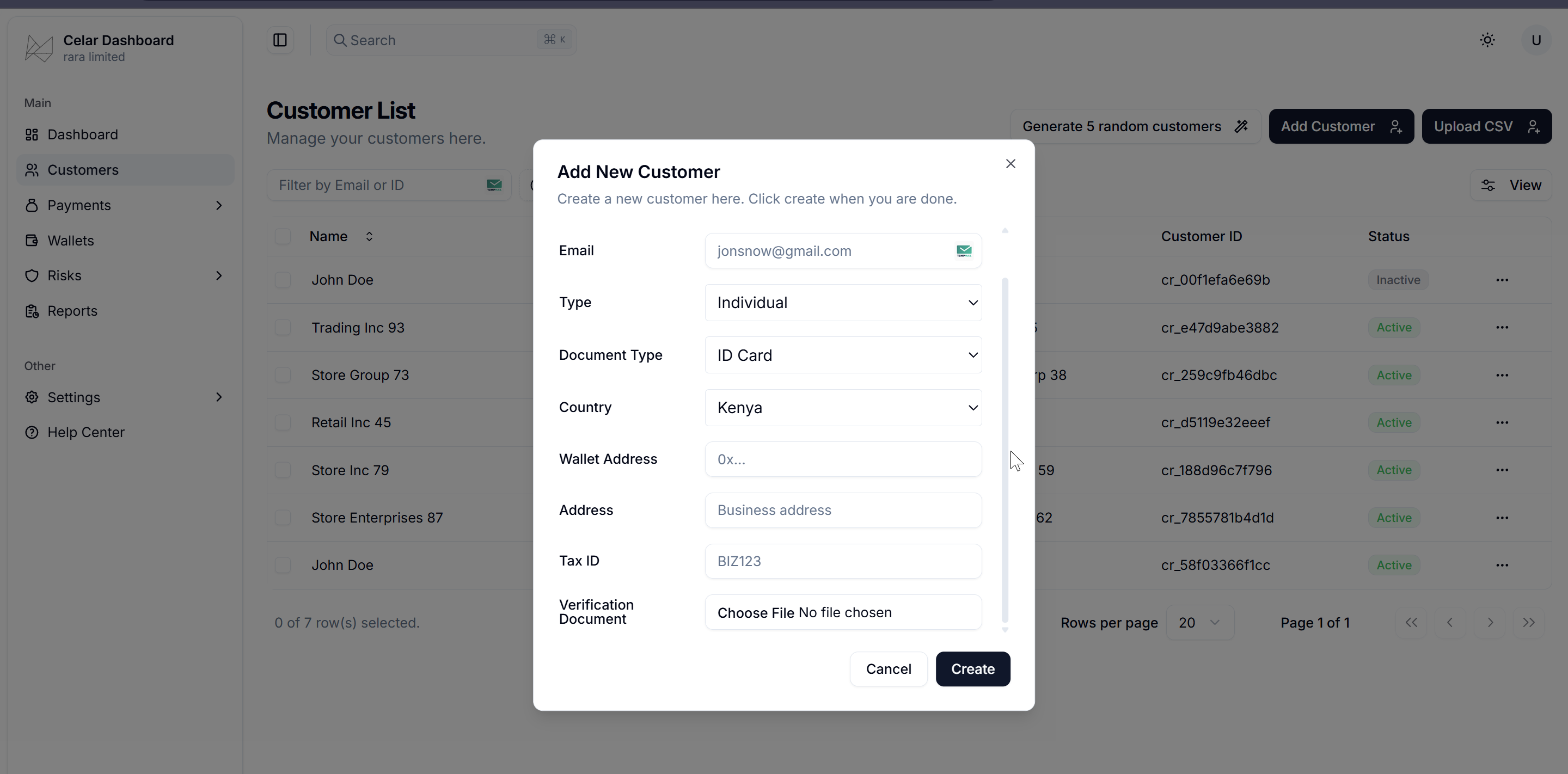 Add Customer UI